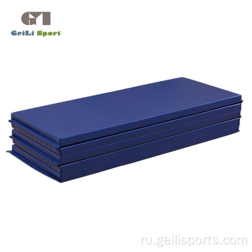 Складной толстый синий коврик для упражнений в спортзале